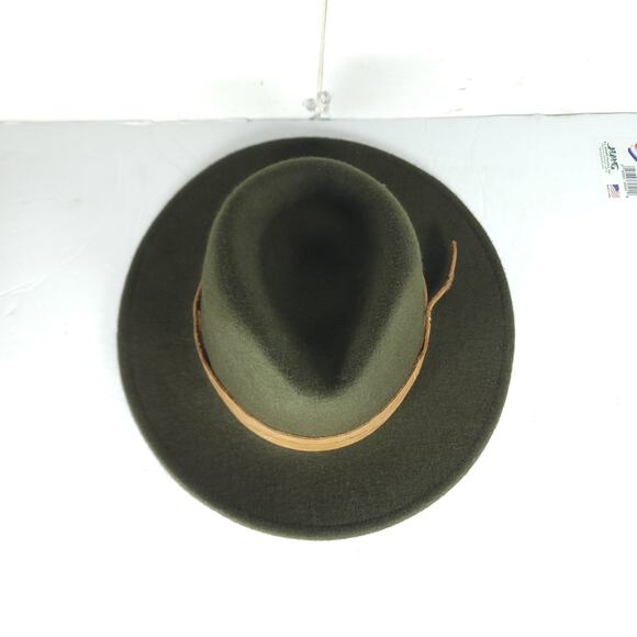 Frye Women\'s Medium Green 100% Wool Felt Brown Leather belt Fedora Hat main image 9